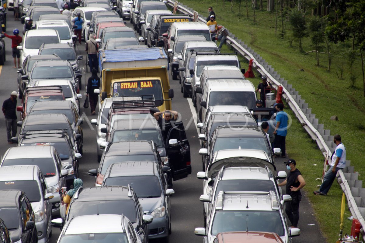 WISATAWAN MENUNGGU KEMACETAN DI JALUR PUNCAK BOGOR | ANTARA Foto