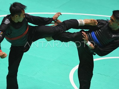 FINAL PENCAK SILAT KELAS E PUTRA INDONESIA VS MALAYSIA | ANTARA Foto