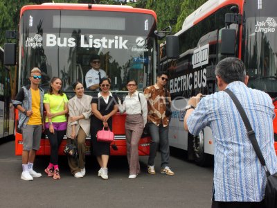 Peluncuran bus Transjakarta listrik | ANTARA Foto